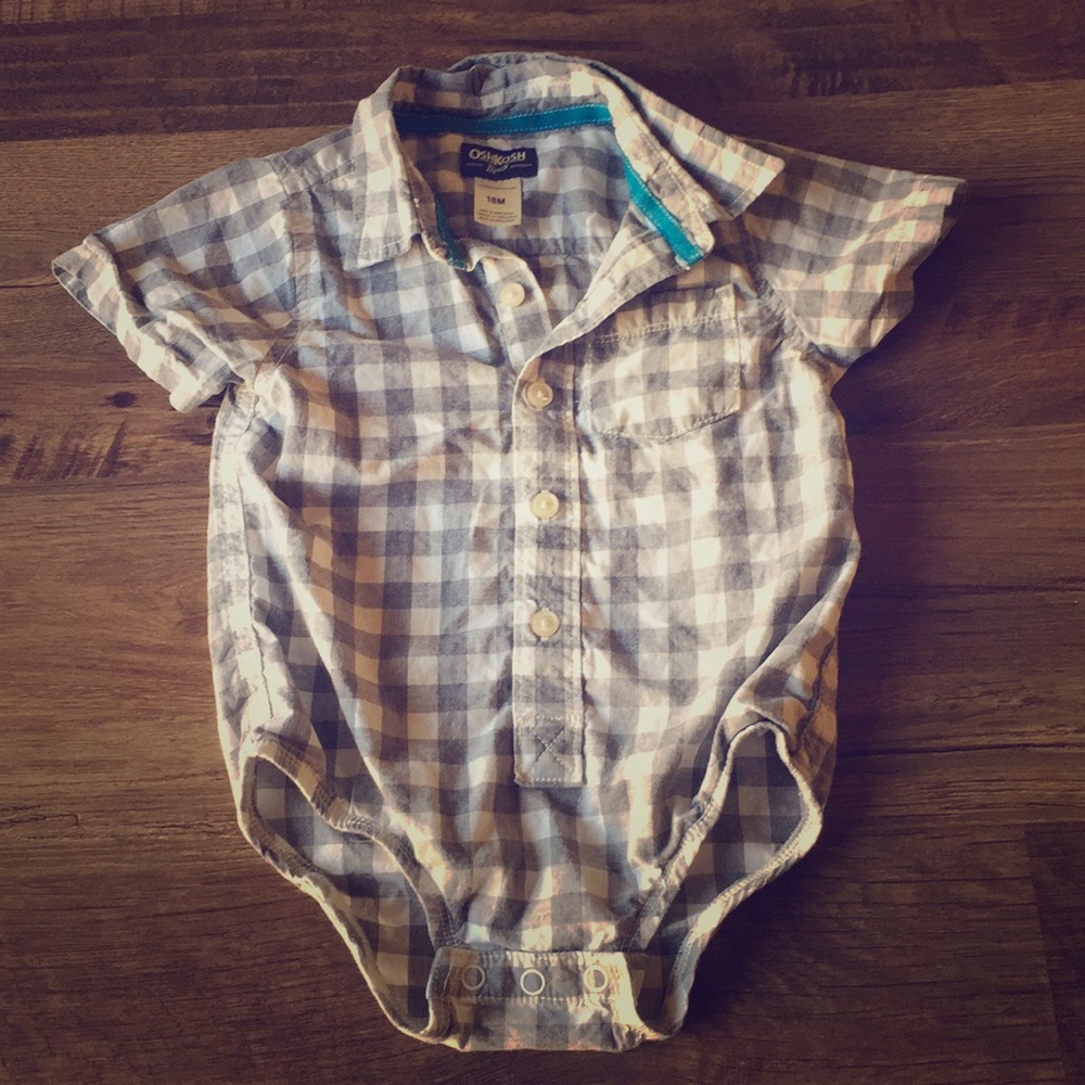 Oshkosh Grey White Plaid One Piece Shirt 18m